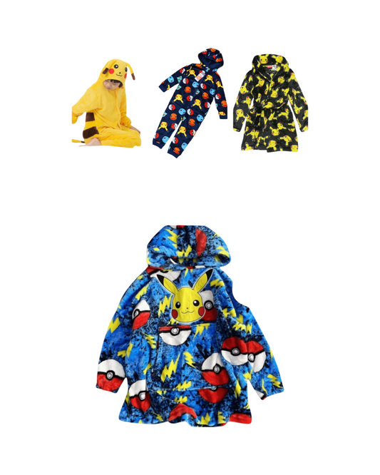 Plush Fleece Character Hooded Bathrobe and Pajama Set for Boys