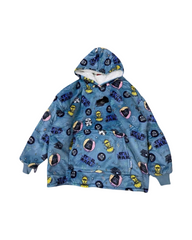 Oversized Character Fleece Hooded Blanket with Front Pocket and Long Sleeves