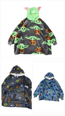 Oversized Character Fleece Hooded Blanket with Front Pocket and Long Sleeves