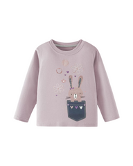 Long-Sleeve Cotton Graphic Tee with Rabbit Pocket