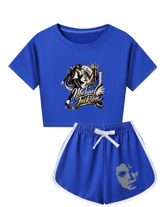King of Pop Graphic Top and Matching Shorts Set for Girls