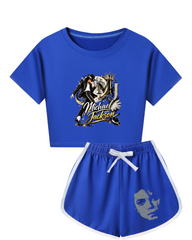 King of Pop Graphic Top and Matching Shorts Set for Girls