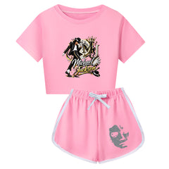 King of Pop Graphic Top and Matching Shorts Set for Girls