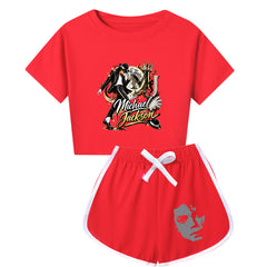 King of Pop Graphic Top and Matching Shorts Set for Girls