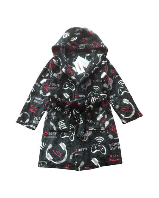 Plush Gaming Controller Print Boys Hooded Bathrobe