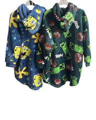Fleece Hooded Oversized Blanket For Boys Featuring A Vibrant Yellow Porous Character and Video Game Print  With Front Pocket And Long Sleeves