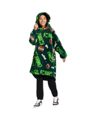 Fleece Hooded Oversized Blanket For Boys Featuring A Vibrant Yellow Porous Character and Video Game Print  With Front Pocket And Long Sleeves