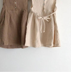 Sleeveless Dress with Bow and Buttons
