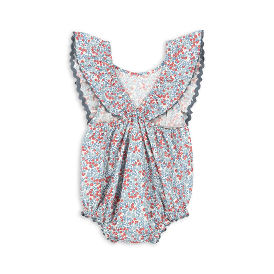 Red and Blue Ruffled Floral Baby Romper