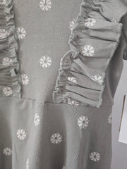 Long-Sleeved Dress with Flower Pattern and Ruffles
