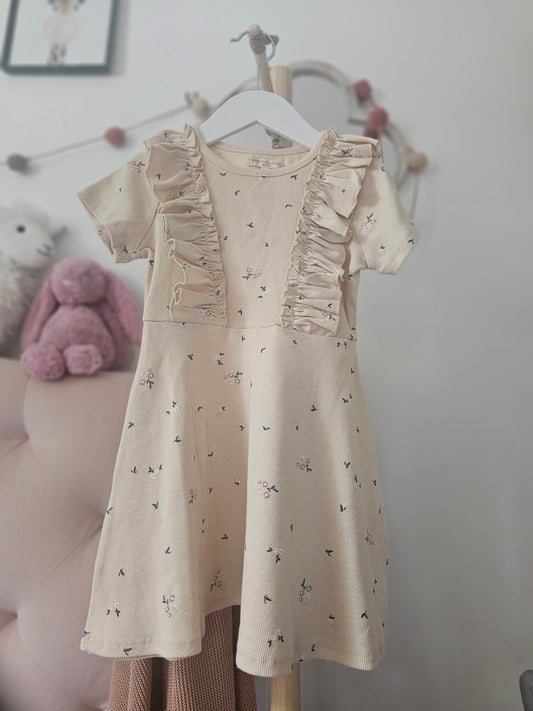 Cotton Cream Dress with Flower Pattern