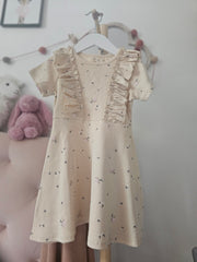 Cotton Cream Dress with Flower Pattern