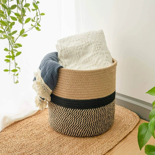 Storage basket with fabric rim