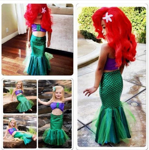 Three-Piece Mermaid Swimwear with Purple Top
