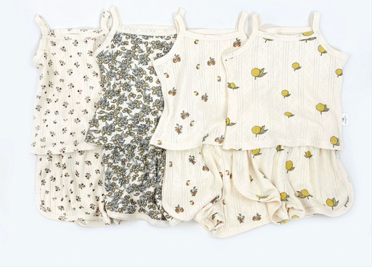 Patterned Girls' Singlet and Shorts Cotton Outfit Set