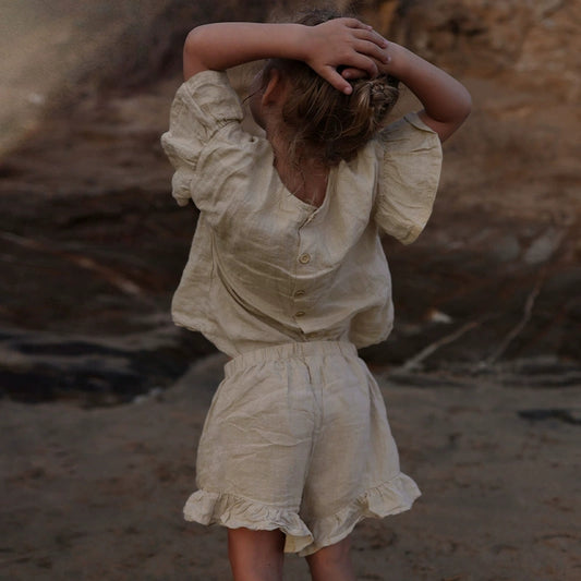 Linen T-Shirt with Ruffled Sleeves