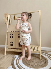 Patterned Girls' Singlet and Shorts Cotton Outfit Set