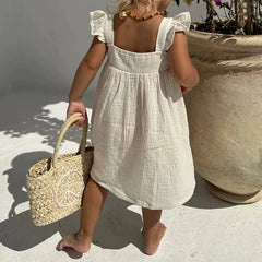 Ruffle-Sleeved White Cotton Dress