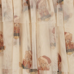 Christmas Teddy Bear Patterned Dress with Tulle Skirt