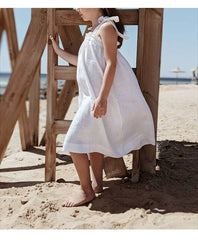 Linen Dress with Tied Sleeves