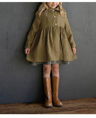 Girls' Linen Coat With Collar and Buttons