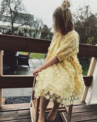 Girls Yellow Dress with 3D Flower Pattern