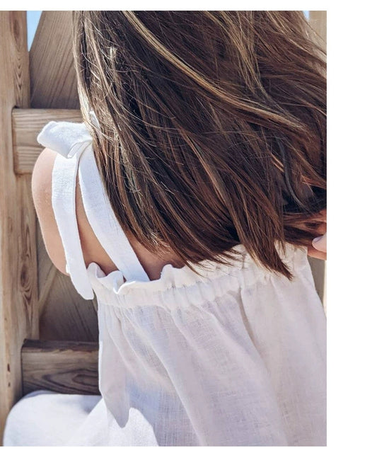 Linen Dress with Tied Sleeves