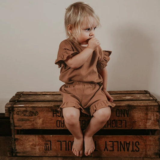 Linen Shorts with Ruffled Base Trim