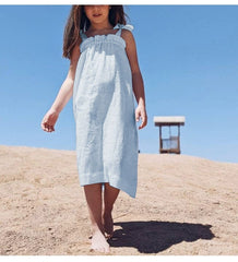 Linen Dress with Tied Sleeves