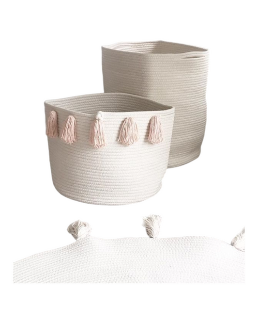 Boîte de rangement torsadée à pompons