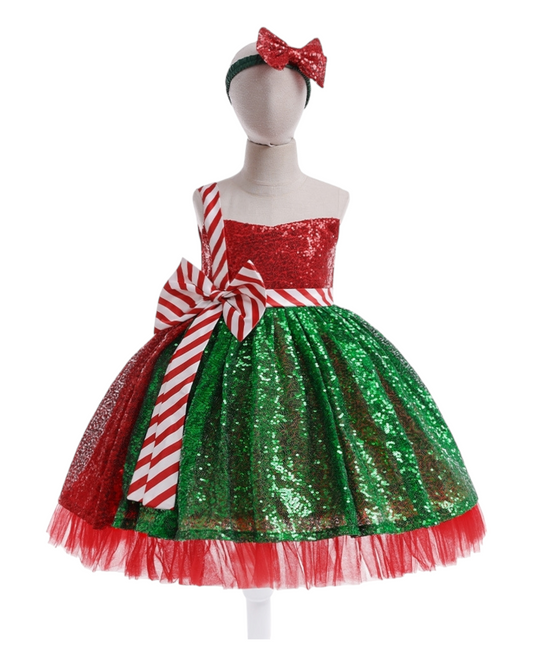 Red and Green Glittery Christmas Dress