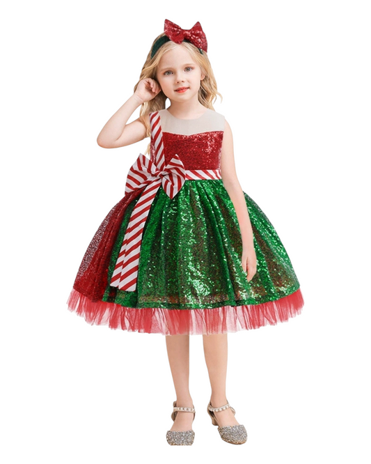 Red and Green Glittery Christmas Dress