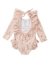 Long-Sleeved One-Piece Swimsuit with Ruffles