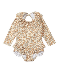 Long-Sleeved One-Piece Swimsuit with Ruffles