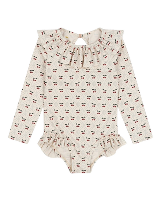 Long-Sleeved One-Piece Swimsuit with Ruffles