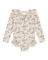 Long-Sleeved One-Piece Swimsuit with Ruffles