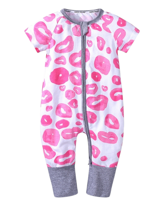 Easy Fit Short-Sleeved Patterned Onesie with Zipper