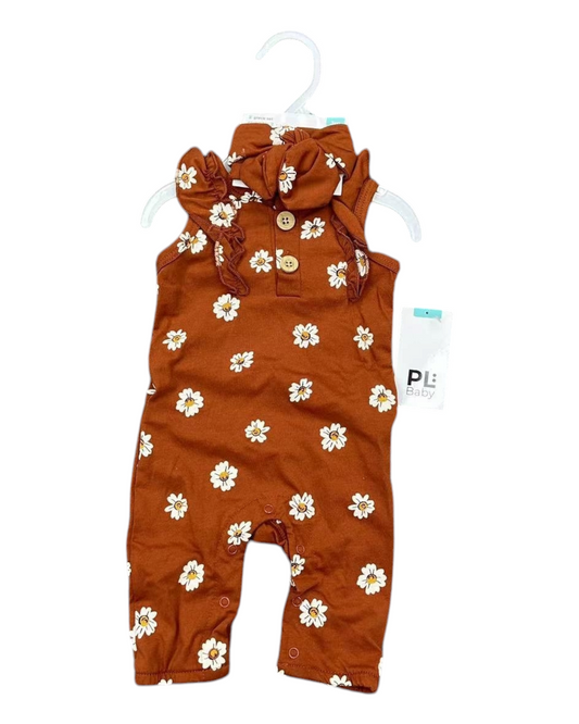 Patterned Romper with Snap Fasteners 2-Piece Set