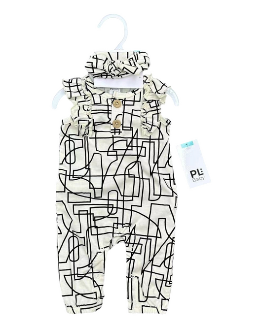 Patterned Romper with Snap Fasteners 2-Piece Set