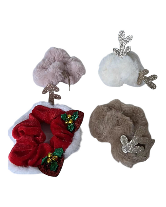 Fluffy Christmas Reindeer Hair Scrunchies