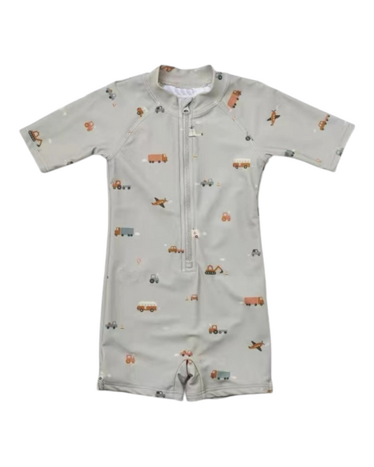 Patterned One-Piece Toddlers Swimsuit with Zipper