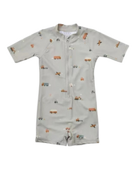 Patterned One-Piece Toddlers Swimsuit with Zipper