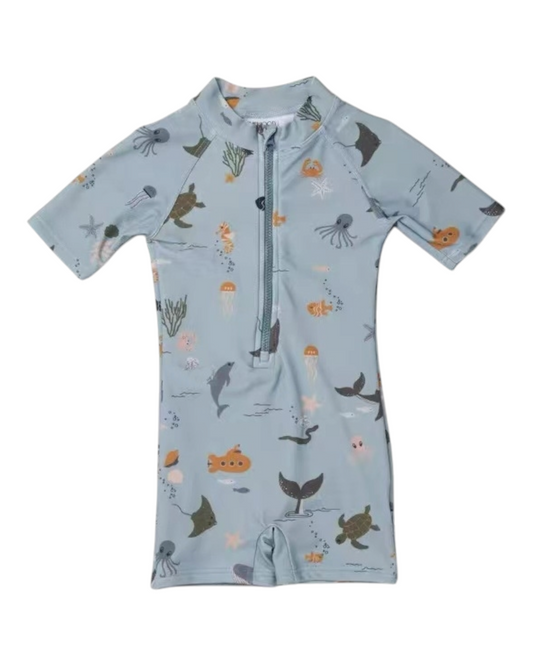 Patterned One-Piece Toddlers Swimsuit with Zipper