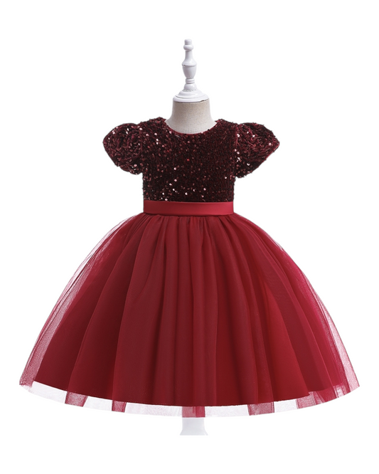 Knee-Length Dress with Sequin Top and Tulle Skirt