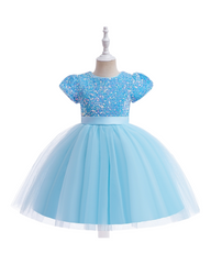 Knee-Length Dress with Sequin Top and Tulle Skirt