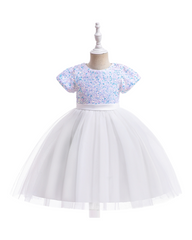Knee-Length Dress with Sequin Top and Tulle Skirt