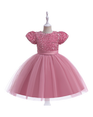 Knee-Length Dress with Sequin Top and Tulle Skirt
