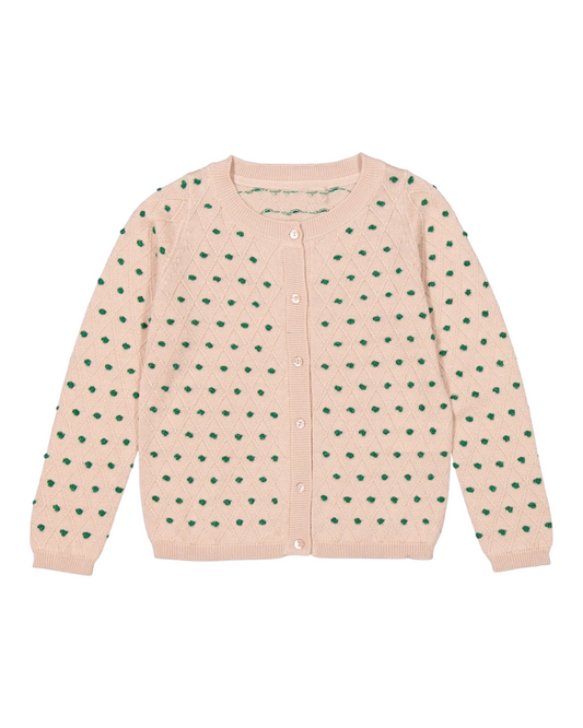 Pink Cardigan with Green Dots