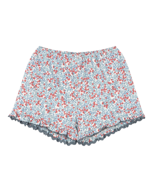 Red and Blue Floral Shorts with Trim