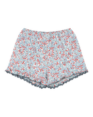 Red and Blue Floral Shorts with Trim